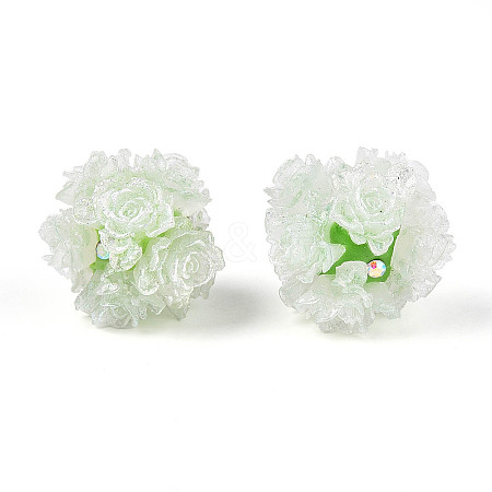 Polymer Clay Rhinestone Beads with Embossed Resin Roses RESI-T059-01A-05-1