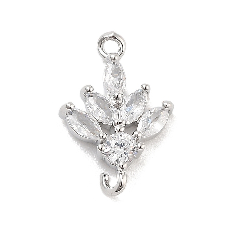 Brass Pave Clear Cubic Zirconia Leaf Links Connector Charms KK-Z061-02P-01-1