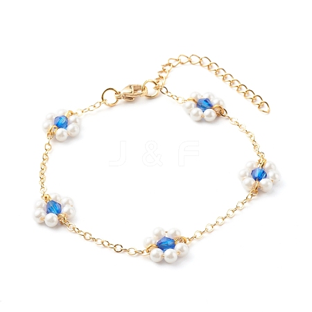 Shell Pearl & Acrylic Beads Flower Link Bracelets BJEW-TA00003-03-1