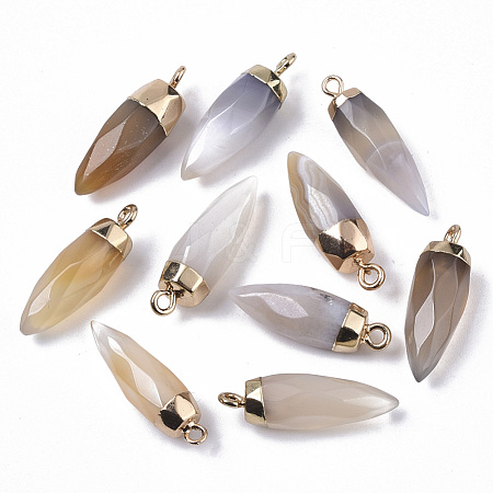 Top Golden Plated Natural Grey Agate Pointed Pendants G-S359-078C-1