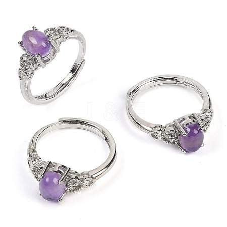 Oval Natural Amethyst Adjustable Rings RJEW-Q819-01P-10-1