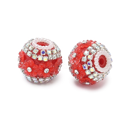 Bling Resin Rhinestone Flower Beads OACR-D310-01P-E-1