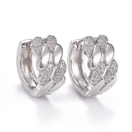 Brass Micro Pave Clear Cubic Zirconia Huggie Hoop Earrings EJEW-K083-38P-1