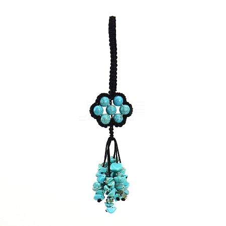 Flower Synthetic Turquoise Gemstone Braided Thread Pendant Decorations HJEW-K046-04G-1