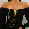 Vintage Gothic Style Brass Pave Cubic Zirconia Flower Long Tassel Lariat Necklace Brooch for Women GO0016-1-4