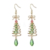 Christmas Tree with Bowknot Brass Wired Glass Dangle Earrings EJEW-JE06125-1