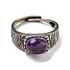 Oval Natural Amethyst Adjustable Rings RJEW-G317-04AS-3