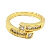 Rectangle Brass Micro Pave Clear Cubic Zirconia Cuff Finger Rings for Women RJEW-B069-08G-2