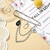 Faceted Teardrop & Alloy Flower Charm Safety Pin Brooch JEWB-BR00110-2