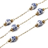 Handmade 304 Stainless Steel Porcelain Beaded Round with Flower Pattern Link Chains CHS-L032-15G-01-1