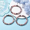 3Pcs 3 Colors 8.5mm Round Natural Pink Zebra Jasper Beaded Stretch Bracelets BJEW-JB10256-2