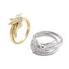 Brass Micro Pave Cubic Zirconia Bird Open Cuff Rings Set for Women RJEW-U002-11G-2