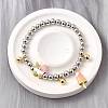 Brass Enamel Round Beads Charm Bracelets for Women BJEW-D317-11PG-2