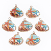 Electroplate Printed Natural Scallop Shell Pendants X-SSHEL-R047-04-A03-2