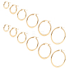 12 Pairs 6 Style 304 Stainless Steel Flat Hoop Earrings EJEW-UN0002-16-1