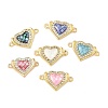 Brass Micro Pave Clear Cubic Zirconia & Shell Heart Connector Charms KK-I357-01G-1