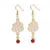 Enamel Peony with Rhinstone Dangle Earrings EJEW-JE05131-01-1