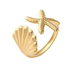 304 Stainless Steel Starfish & Shell Open Cuff Rings for Women RJEW-C095-09G-4