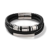 Men's Braided Black PU Leather Cord Multi-Strand Bracelets BJEW-K243-15P-1