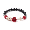 Halloween Dyed & Heated Natural Black Onyx & Synthetic Turquoise Beaded Stretch Bracelets for Women BJEW-TA00665-2