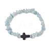 Natural Aquamarine Chips Stretch Bracelets for Women Men BJEW-JB11341-05-2