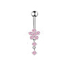 1Pc 304 Stainless Steel Rose Rhinestone Curved Barvell Dangle Belly Rings WGF9938-02-4