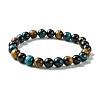 Dyed Natural Tiger Eye & Black Onyx Round Beaded Stretch Bracelets for Women BJEW-TA00438-1