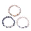 3Pcs 3 Styles Frosted Natural & Synthetic Mixed Gemstone Round Beaded Stretch Bracelets for Women Men BJEW-JB12471-2