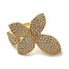 Rack Plating Flower Brass Micro Pave Clear Cubic Zirconia Cuff Rings for Women RJEW-H235-04G-2