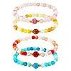 4Pcs 4 Style Glass Faceted Round Beaded Stretch Bracelets Set BJEW-TA0001-16-2