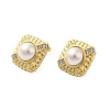 304 Stainless Steel Shell Pearl Square Stud Earrings for Women EJEW-U020-26G-2