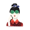 Fashion Girl with Glasses Acrylic Badge JEWB-C013-01-1