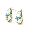 Teardrop with Flower Real 18K Gold Plated Brass Enamel Stud Earrings EJEW-L270-013G-02-1