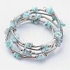 Natural Larimar Beaded Wrap Bracelets BJEW-JB02682-01-1