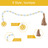 Crafans 6Pcs 6 Style Wood & Fringed Beaded Pendant Decoration HJEW-CF0001-15-4