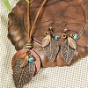 Bohemian Style Leaf Alloy & Wood Pendant Necklaces & Dangle Earrings Sets WG5D754-01-1