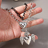 Duo Tone Alloy Heart with Angel Wings Pendant Double Layer Necklaces for Women WGB1CA0-01-3