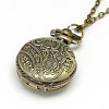 Alloy Flat Round with Flower  Pendant Necklace Quartz Pocket Watch WACH-N011-47-4