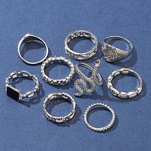 9Pcs 3 Style Snke & Star & Rectangle & Hollow Zinc Alloy Finger Rings Set RJEW-FS0001-08