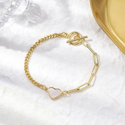 Brass Shell Heart Link Bracelets BJEW-JB10395-1