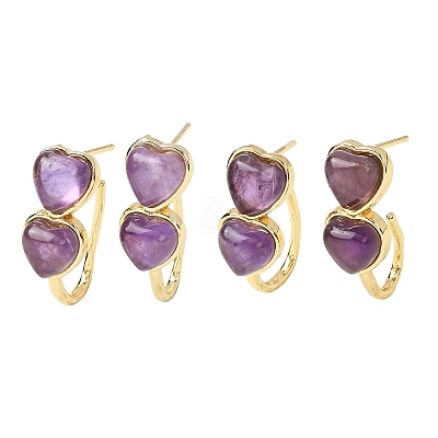 Valentine's Day Heart Natural Amethyst Stud Earrings EJEW-T053-01G-09-1
