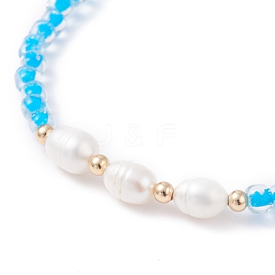 Natural Pearl Beads Stretch Bracelet BJEW-JB07108-1