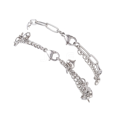 304 Stainless Steel Paperclip & Figaro Chain Bracelets for Women BJEW-JB12445-01-1