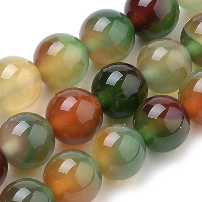 Natural Peacock Green Agate Beads Strands X-G-S259-16-8mm-1
