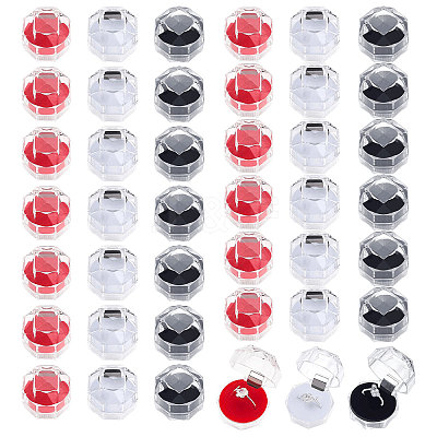 42Pcs 3 Colors Octagon Transparent Plastic Ring Boxes CON-CA0001-022-1