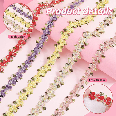 15 Yards 5 Colors Polyester Flower Lace Trim OCOR-PH0002-80-1
