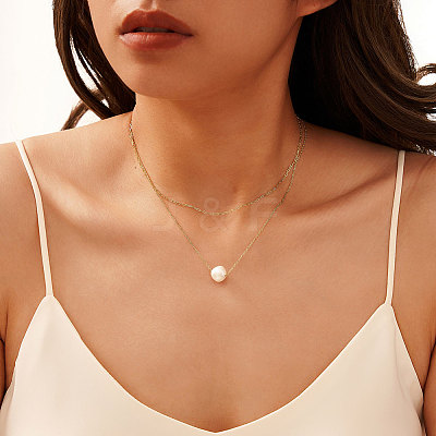 Round Natural Freshwater Pearl Pendant Necklaces NJEW-G153-03G-1