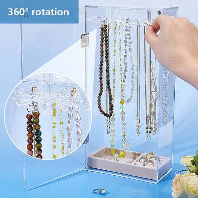 Rotatable Acrylic Necklace Hanging Organizer Storage Boxes ODIS-WH0079-025-1