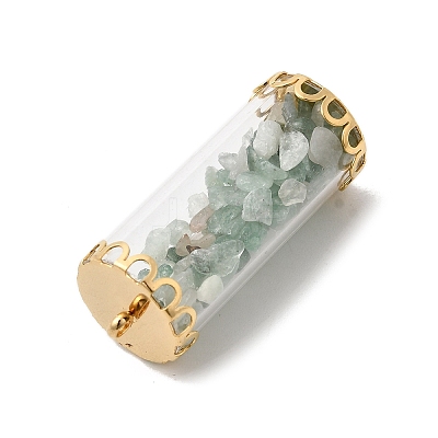 Glass Tube with Natural Green Aventurine Chip Beads Inside Pendants LS-FIND-B054-01G-03-1