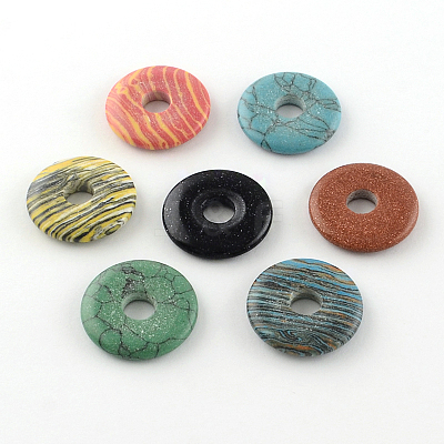 Dyed Donut/Pi Disc Mixed Stone Pendants G-R338-M-1